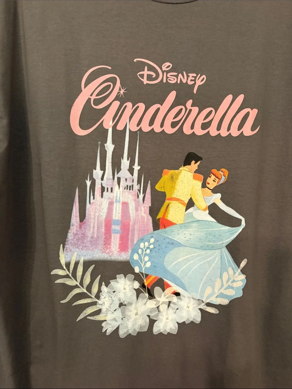 Official Disney Princess Cinderella Dance Graphic Tee with Pastel Castle NWT